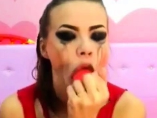 Cam girl face fucks and gags her self hard