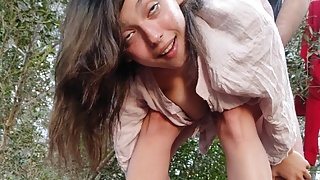 Abusing a little teenager in the woods and I cum inside
