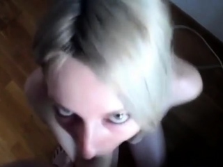 pale skinny blonde sucks dick and takes facial on cam