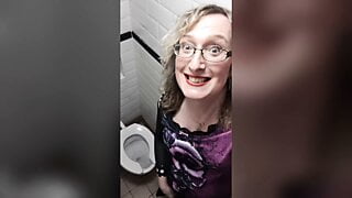 Blonde Post Op Tgirl Lisa does Piss Play in the Pub Toilets Wearing Red Leather Pants