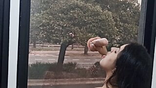 The best blowjob with huge penis in the window