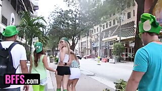BFFS – Out Of Town Sluts Picked A Random Dude And Take Him Back To Their Hotel To Ride His Cock
