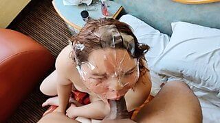My whore likes to drink my cum in public after using her throat as a vagina